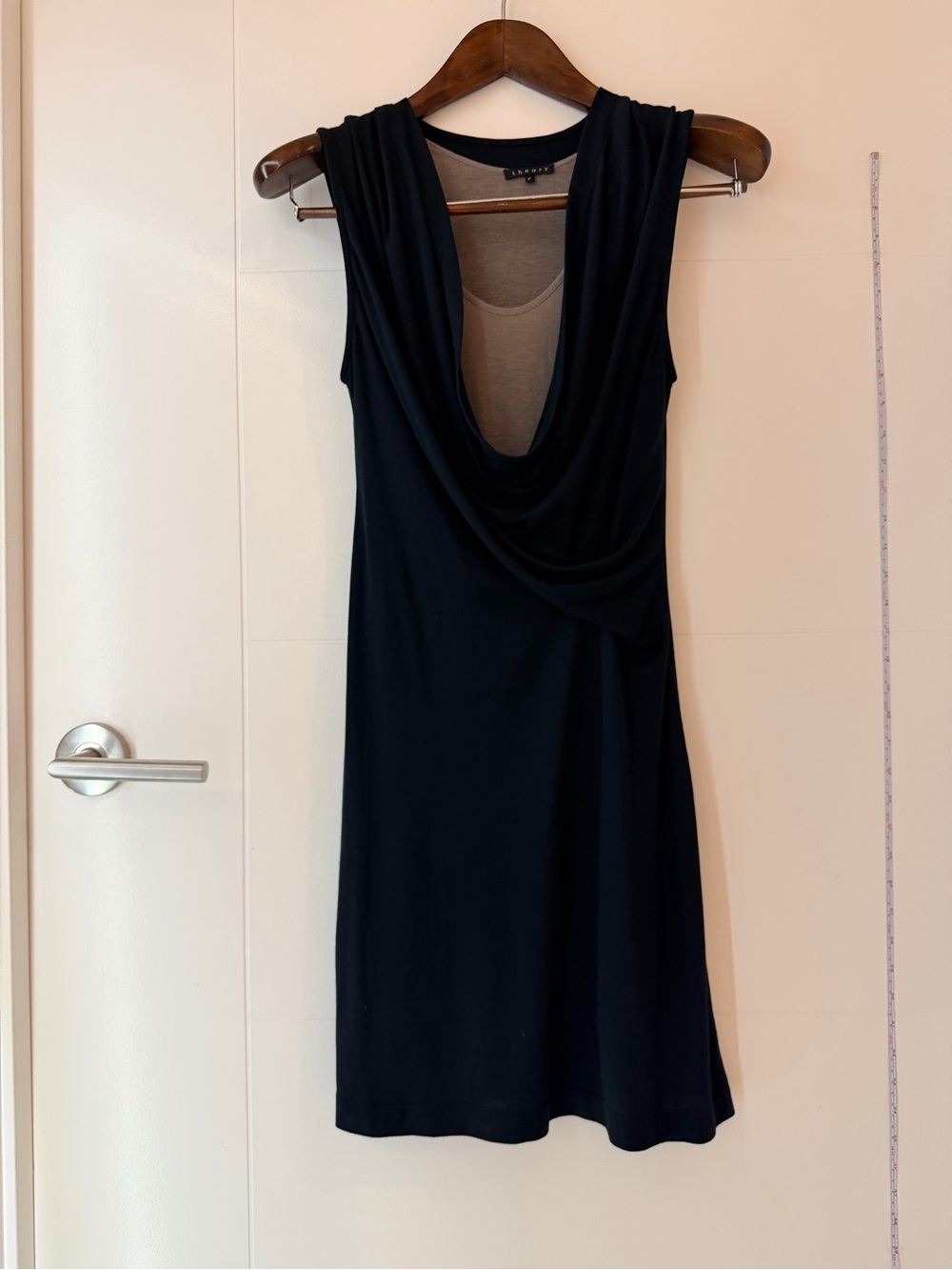 Theory Black Sleeveless Draped Cowl Neck Mini Dress